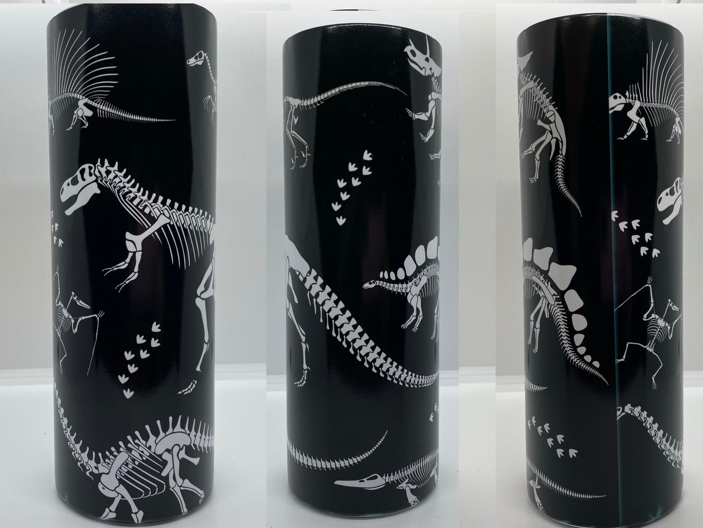 Dinosaur Bones Glow in the Dark Tumbler | 20oz Skinny Tumbler | Dinosaur Lovers and Jurassic Fans