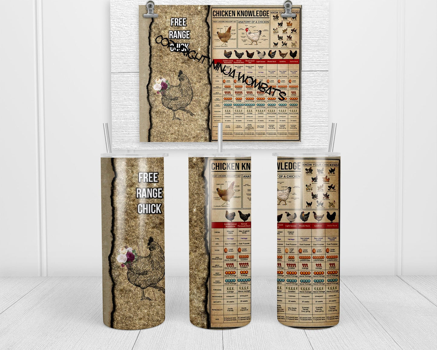 Chicken Knowledge Tumbler | 20oz Skinny Tumbler | Chicken Lady Gift, Free Range Chick Tumbler, Crazy Chicken Lady