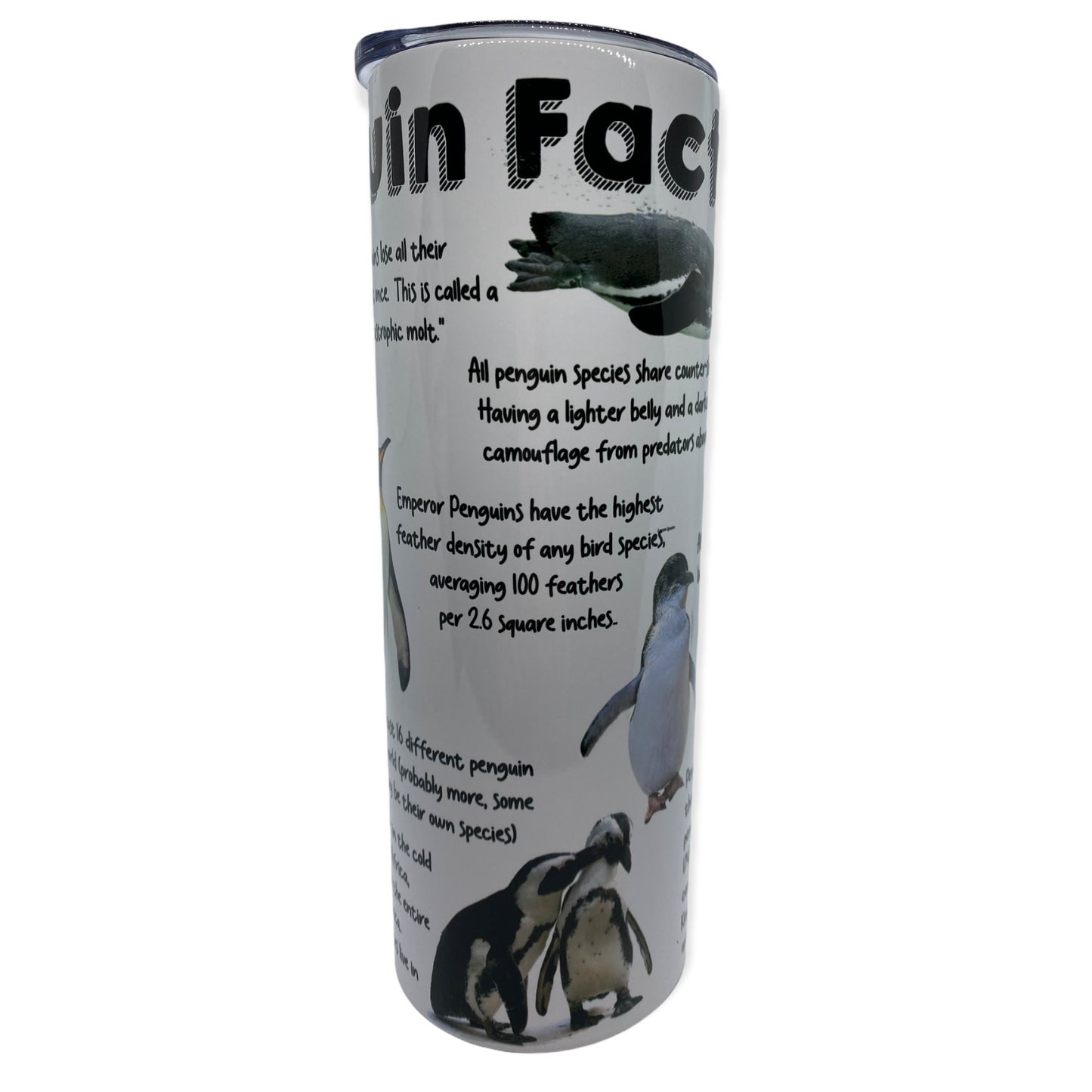 Penguin Facts Tumbler, Cup | 20oz Skinny Tumbler | Funny Gift for Wildlife Lover, Endangered Species, Conservation Facts