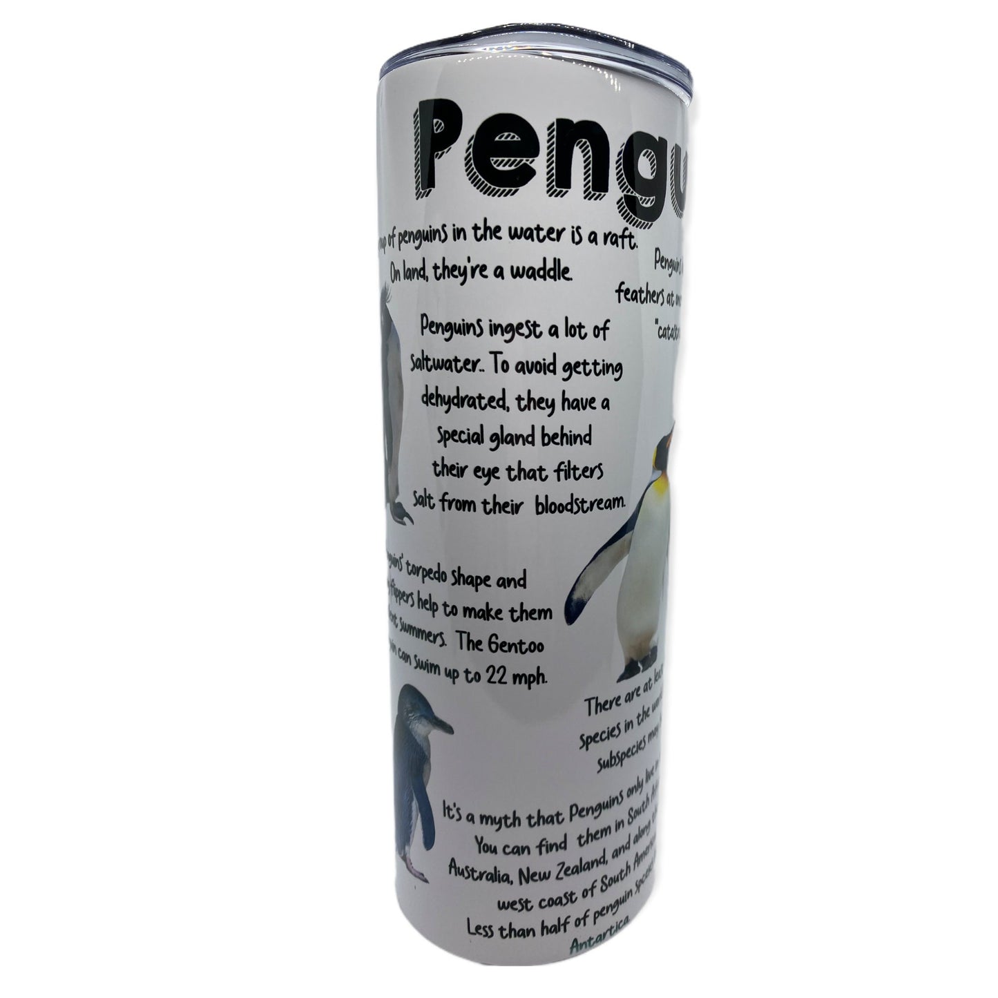Penguin Facts Tumbler, Cup | 20oz Skinny Tumbler | Funny Gift for Wildlife Lover, Endangered Species, Conservation Facts