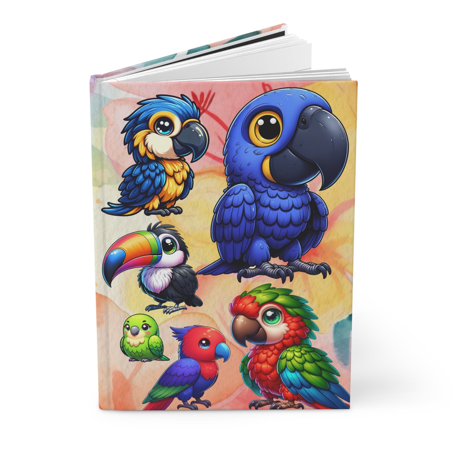 Parrot Species Hardcover Journal, Cute Cartoon Parrots, Macaw Journal, Bird Watching Notebook, Animal Lover Diary, Tropical Bird Notepad