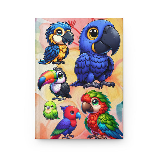 Parrot Species Hardcover Journal, Cute Cartoon Parrots, Macaw Journal, Bird Watching Notebook, Animal Lover Diary, Tropical Bird Notepad