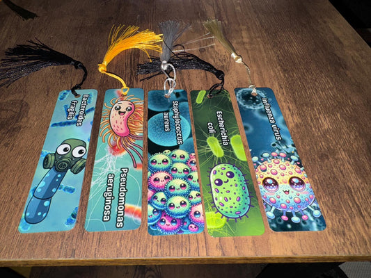 Cartoon Microbe Bookmarks - Fun Gift for Microbiologists, Infectious Disease Professionals, Teachers