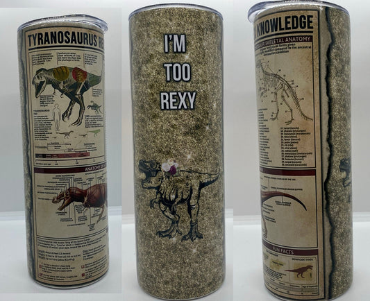 T-Rex Knowledge Tumbler | 20oz Skinny Tumbler | Dinosaur Lovers and Jurassic Fans