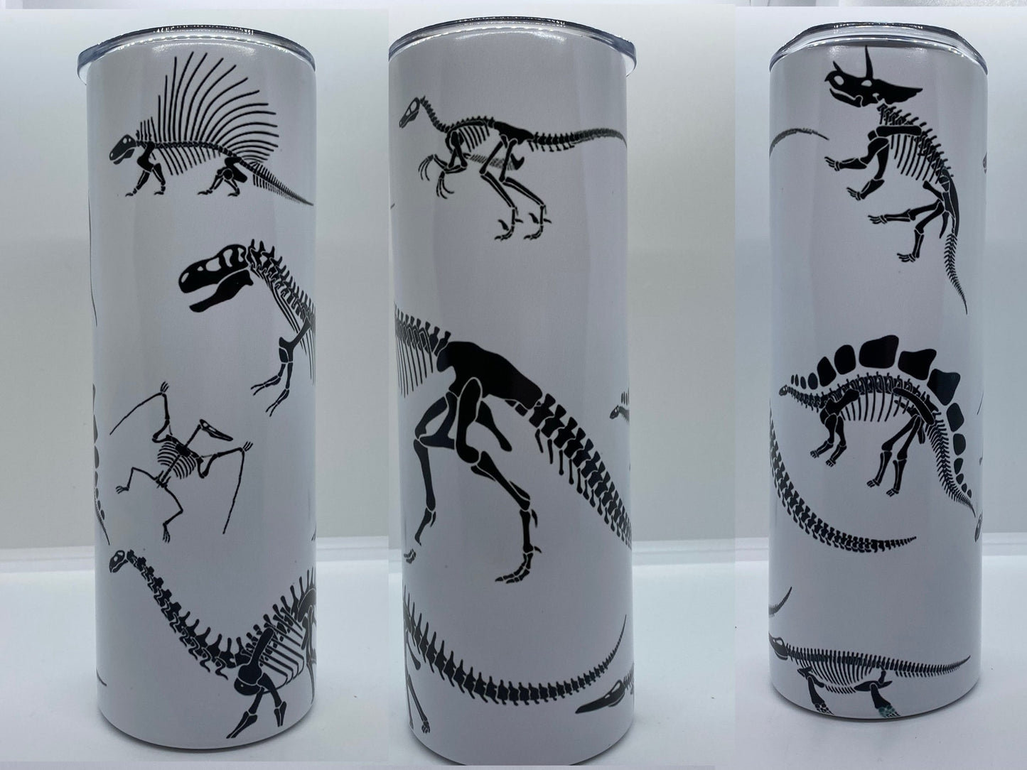 Dinosaur Bones Glow in the Dark Tumbler | 20oz Skinny Tumbler | Dinosaur Lovers and Jurassic Fans