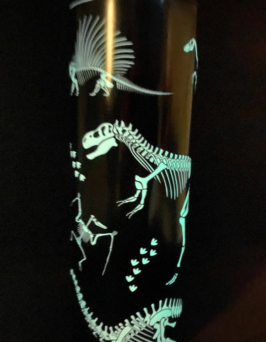 Dinosaur Bones Glow in the Dark Tumbler | 20oz Skinny Tumbler | Dinosaur Lovers and Jurassic Fans