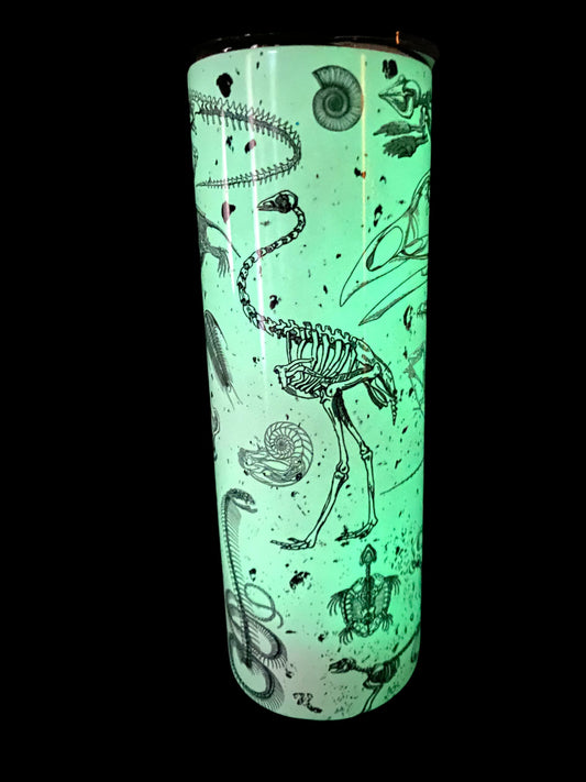 Animal Bones Glow Tumbler, Cup | 20oz Skinny Tumbler | Gift for Wildlife Scientists, Biologists, Vintage Animal, Glow