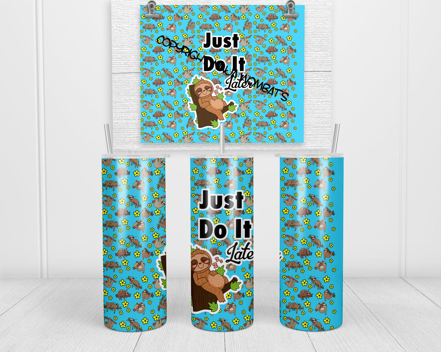 Sloth Tumbler, Cup | 20oz Skinny Tumbler | Funny Gift for Wildlife Lover, Do it Later, Sloth