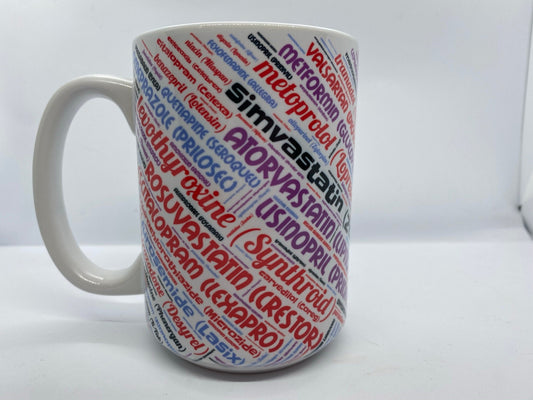 Top 100 Meds Brand and Generic Pharmacy | 15oz Ceramic Mug | Fun Gift for Pharmacists, Pharmacy Students, Medical Professionals