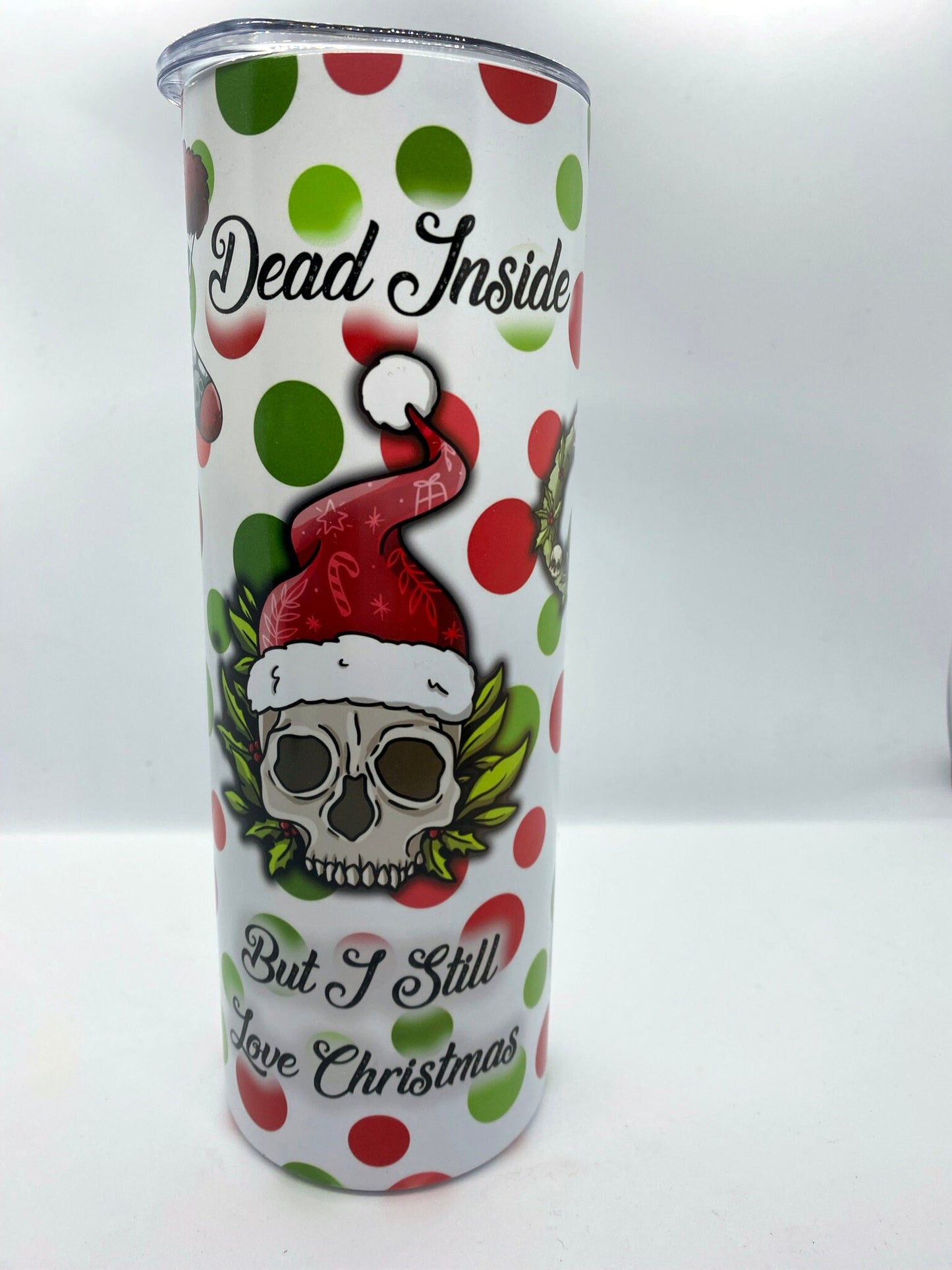 Dead Inside Christmas Glow in the Dark Tumbler | 20oz Skinny Tumbler | Goth, Creepy, Skeleton Christmas