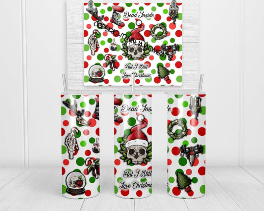 Dead Inside Christmas Glow in the Dark Tumbler | 20oz Skinny Tumbler | Goth, Creepy, Skeleton Christmas