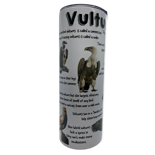 Vulture Facts Tumbler, Cup | 20oz Skinny Tumbler |  Gift for Wildlife Lover, Falconer, Educator, Over the Hill Gift