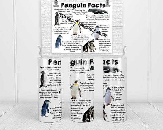 Penguin Facts Tumbler, Cup | 20oz Skinny Tumbler | Funny Gift for Wildlife Lover, Endangered Species, Conservation Facts