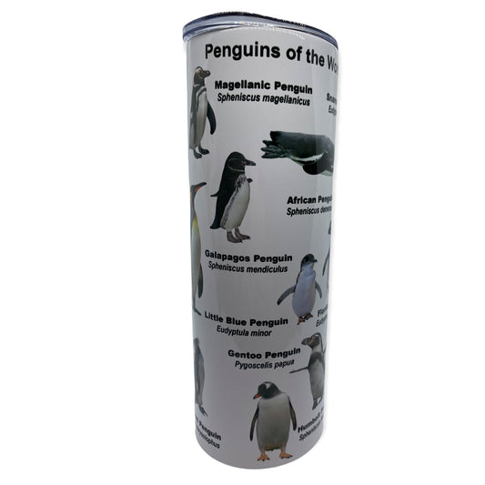 Penguins of the World Tumbler, Cup | 20oz Skinny Tumbler | Funny Gift for Wildlife Lover, Endangered Species, Conservation Facts