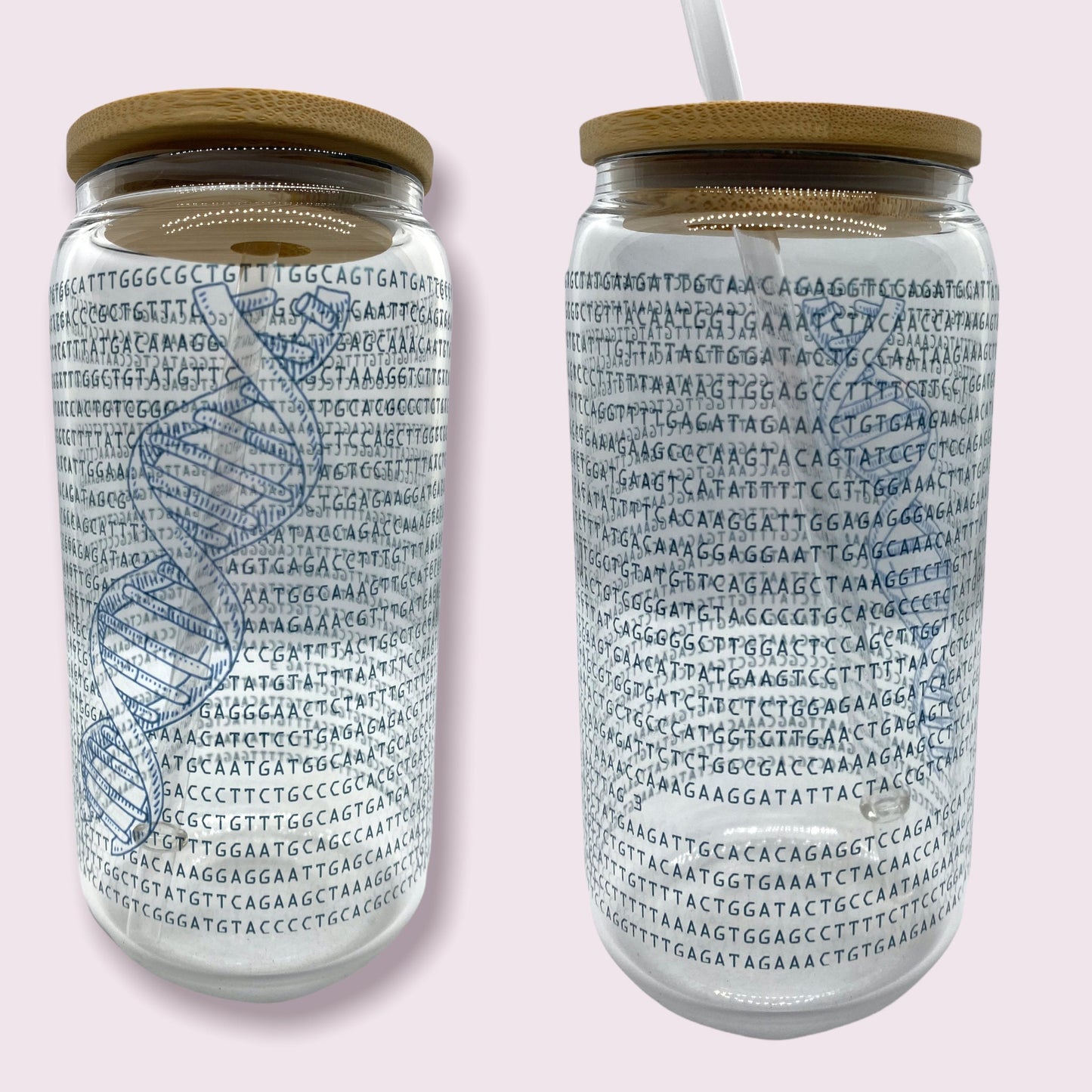 DNA Double Helix Human Genome 16oz Iced Coffee Glass with Bamboo Lid and Straw | Genomics, Genetics Gift | Beer Can Cup | Latte Glassware